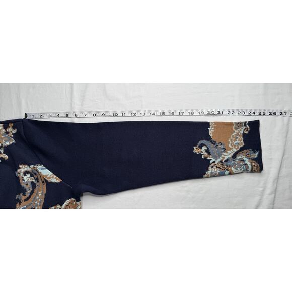 Susan Graver Weekend L Open Jacquard Duster Cardigan Stand Collar Blue Tan - Picture 10 of 15